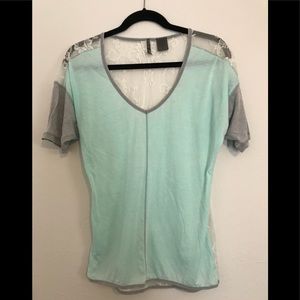 M BKE Mint & Grey trim & sleeves back full lace T